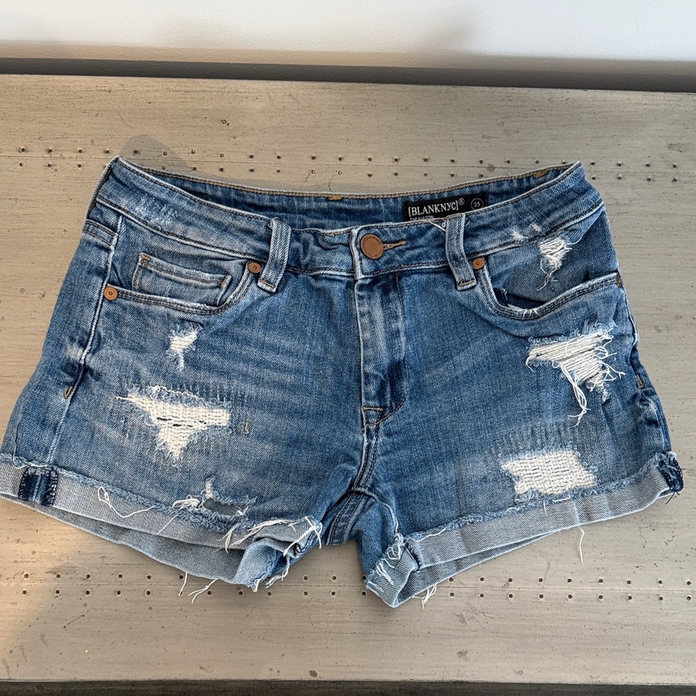Blank NYC Women's Ripped Blue Jean Shorts